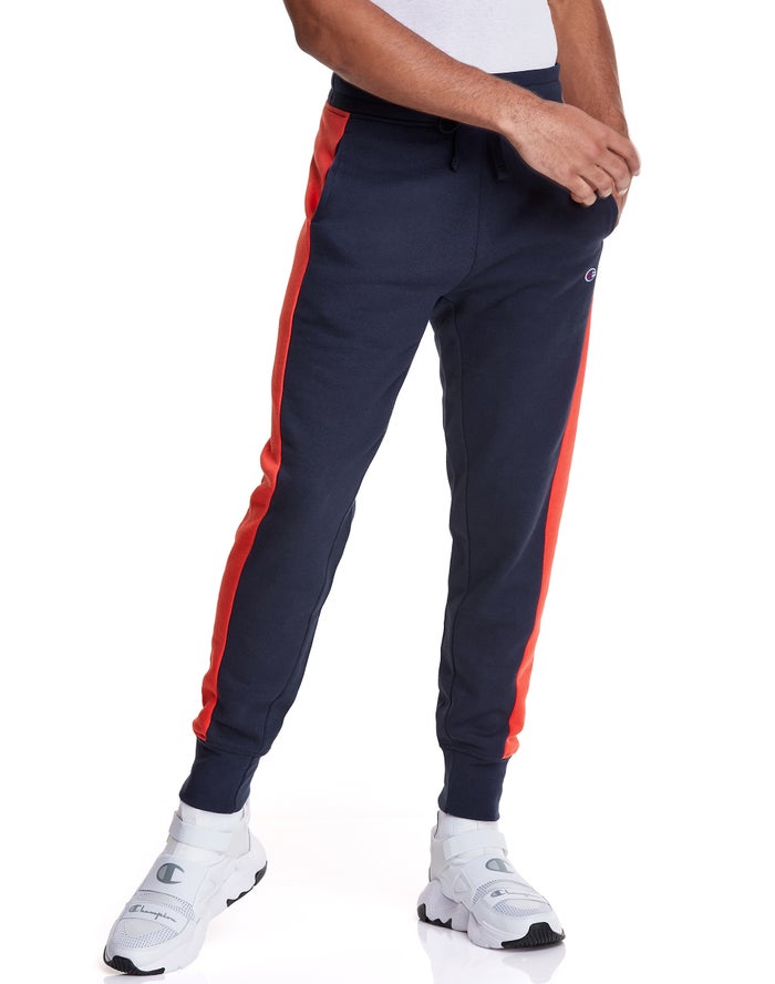 Pantaloni Jogging Champion Colorblock Stripe Fleece Barbati Bleumarin/Portocalii - Romania SHPUAFT-3